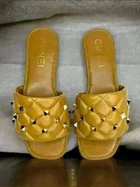 Tan Studded Flats - cunei